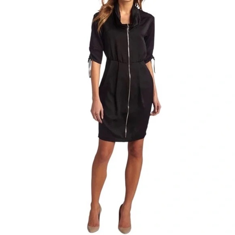 Eva Franco Black Zip-Up Midi Dress